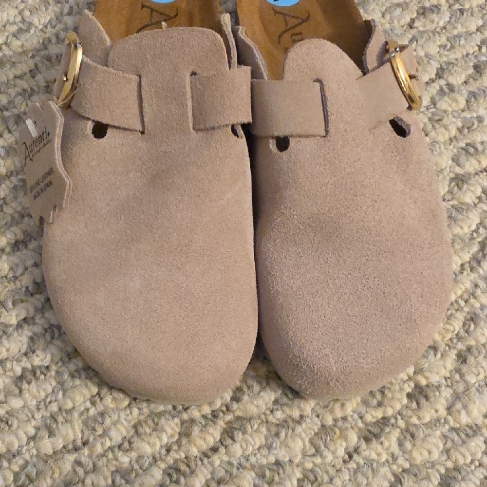 AUTENTI Suede Mule with Decorative Buckle - Light Beige Size 38 - Picture 3 of 5